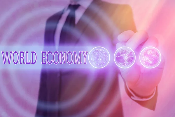 Word writing text World Economy. Business concept for international trading of product and services around the world Elements of this image furnished by NASA. — Stock Photo, Image