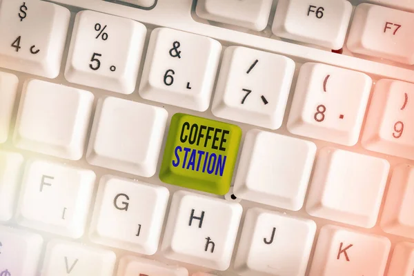 Text sign showing Coffee Station. Conceptual photo a small, informal restaurant that typically serves hot drinks.