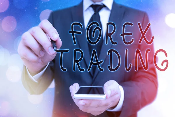 Handwriting texto Forex Trading. Conceito que significa mercado global permitindo a negociação, troca de moeda . — Fotografia de Stock