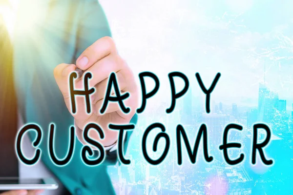 Texte d'écriture Word Happy Customer. Concept d'entreprise pour le taux de satisfaction le plus élevé avec le produit qu'ils ont acheté . — Photo