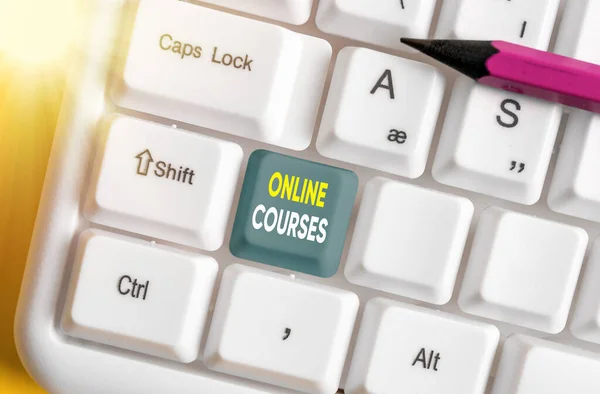 Text sign showing Online Courses. Conceptual photo earning an education that is conducted over the Internet.