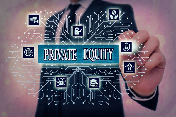 Slovo psaní textu Private Equity. Obchodní koncepce komanditní společnosti složené z fondů, s nimiž se veřejně neobchoduje. — Stock fotografie