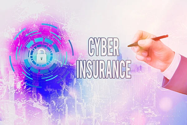 사이버 보험 (Cyber Insurance) 은 사이버 보험을 말한다. 개념은 인터 넷 기반 위험으로부터 회사를 보호하기 위한 배타적 인 계획을 의미 한다. — 스톡 사진
