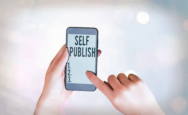 Writing note showing Self Publish. Business photo showcasing Publication Write Journalism Manuscript Article Facts Independent Own Expense. — Stock Photo, Image