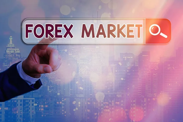 Escrita mão conceitual mostrando mercado Forex. Foto de negócios mostrando negócios globais e finanças tendências econômicas negociação na moeda . — Fotografia de Stock