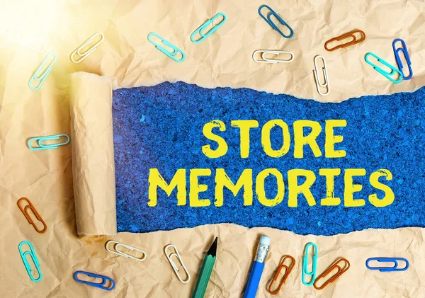 Conceptual hand writing showing Store Memories. Business photo text a process of inputting and storing data previously acquired. — Stock Photo, Image