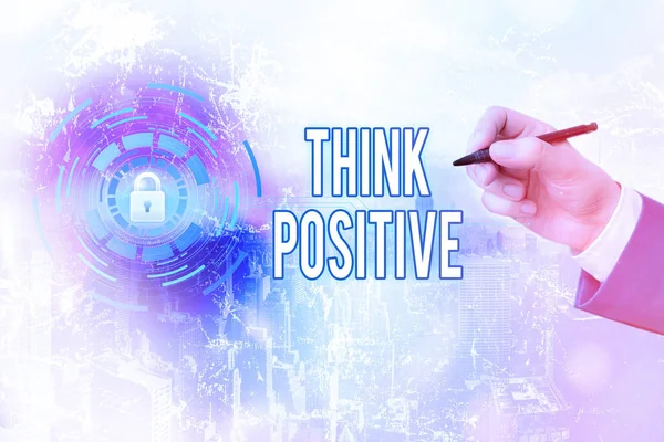 Handschriftliches Textschreiben Think Positive. Konzept bedeutet, Gedanken zu schaffen, die eine Person ermutigen und dabei helfen, sie wieder aufzuladen. — Stockfoto