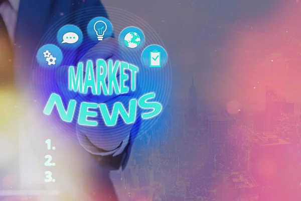 Schrijfbriefje met Market News. Zakelijke foto presentatie van nieuws content gemaakt voor het overtuigen van gerichte koper over een product. — Stockfoto