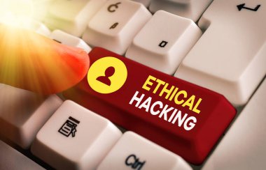 Writing note showing Ethical Hacking. Business photo showcasing a legal attempt of cracking a network for penetration testing. clipart
