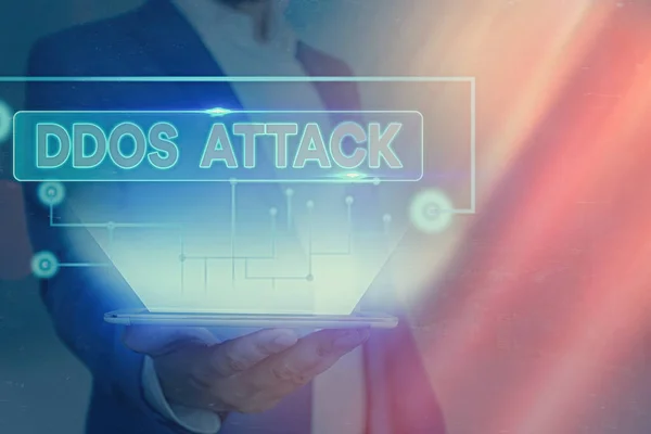 Ddos attack 이라는 문자를 쓴다. 개념적 의미는 악의적 인 시스템에 의해 야기된 일반 서버에 대한 접근을 방해 한다.. — 스톡 사진