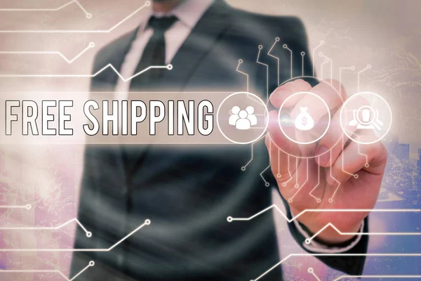 Tekst pisma Free Shipping. Koncepcja oznaczająca strategię sprzedaży detalicznej stosowaną przede wszystkim w celu przyciągnięcia większej liczby klientów. — Zdjęcie stockowe