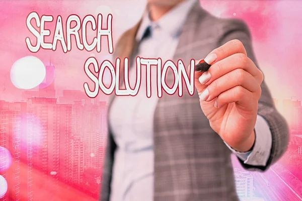 문자 검색 솔루션 (Search Solution) 은 다음을 가리킨다. 문제를 처리하면서 적절 한 답을 찾는 사업 개념. — 스톡 사진