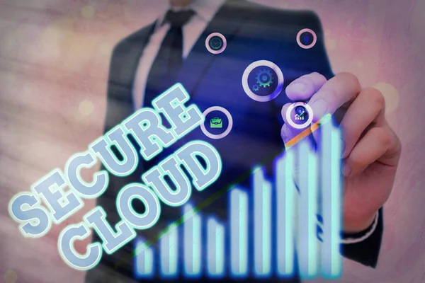 ワードライティングテキスト｜Secure Cloud。グローバルなネットワークセキュリティとインターネット上のビッグデータの保護のためのビジネスコンセプト. — ストック写真