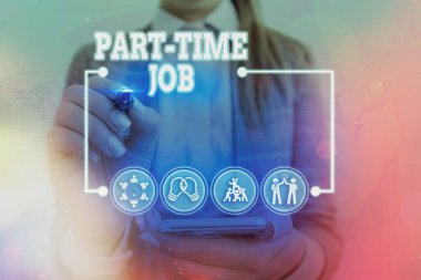 Yarı zamanlı işi gösteren kavramsal el yazısı. İş fotoğraflarında haftada 40 saatten az çalışma var..