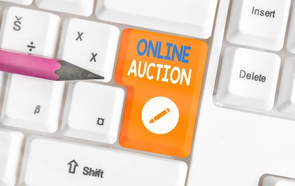 Word writing text Online Auction. Business concept for digitized sale event which item is sold to the highest bidder. — Stock Photo, Image