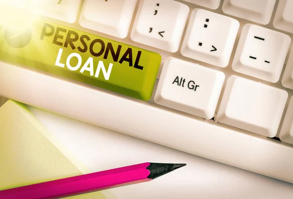 Writing note showing Personal Loan. Business photo showcasing unsecured loan taken by individuals from a financial company. — Stock Photo, Image