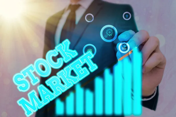 Tekst schrijven Stock Market. Bedrijfsconcept voor forex-handel voor financiële investeringen en economische trends. — Stockfoto