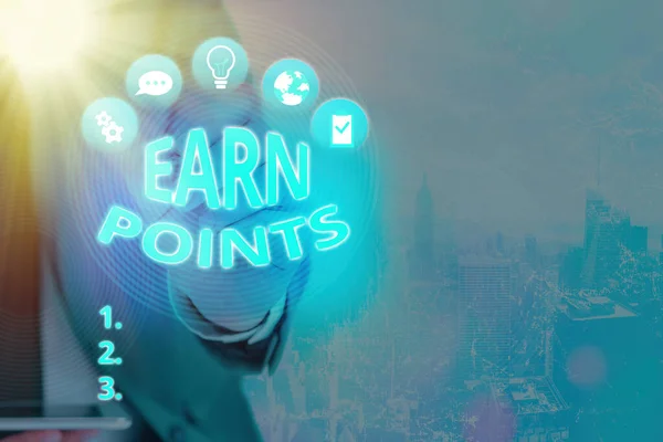 Writing note showing Earn Points. Business photo showcasing a fund rewarded automatically after purchasing any product. — Stock Photo, Image