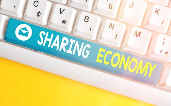 Text sign showing Sharing Economy. Conceptual photo a system where assets are shared privately between individuals.