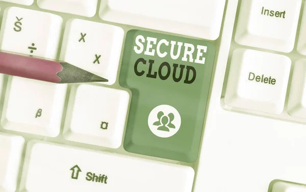 Εγγραφή σημειώματος που δείχνει το Secure Cloud. Επιχειρηματική φωτογραφία που αναδεικνύει την ασφάλεια του παγκόσμιου δικτύου και την προστασία των μεγάλων δεδομένων στο διαδίκτυο. — Φωτογραφία Αρχείου