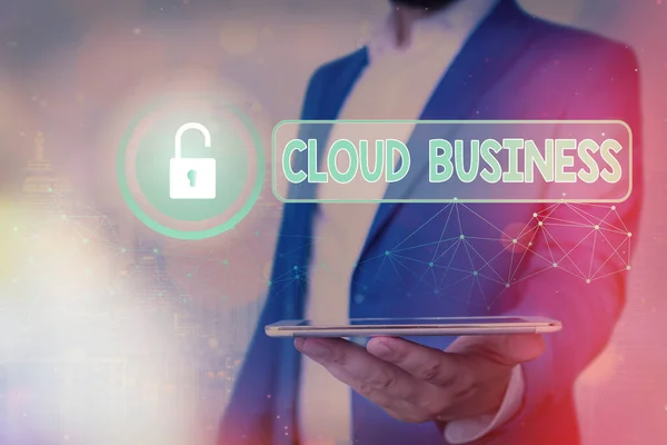 Znak tekstowy pokazujący Cloud Business. Koncepcyjne zdjęcie internetowe świadczenie usług udostępnianych użytkownikom. — Zdjęcie stockowe