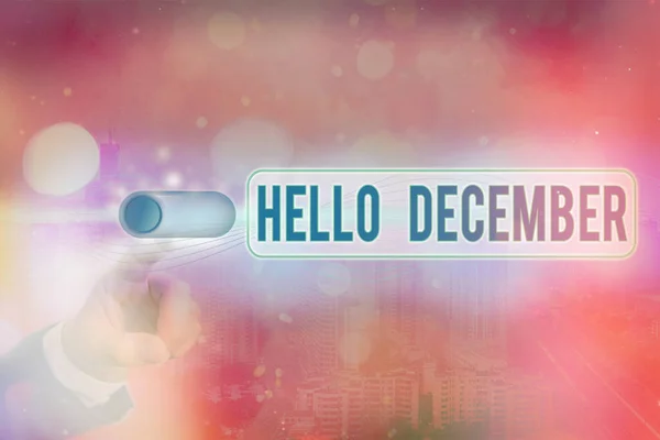 Escritura a mano conceptual que muestra Hello December. Saludo del texto de la foto del negocio utilizado al dar la bienvenida al duodécimo mes del año . — Foto de Stock