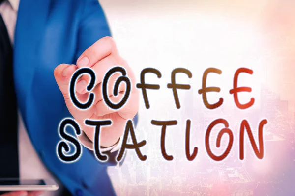 Word writing text Coffee Station. Business concept for a small, informal restaurant that typically serves hot drinks.