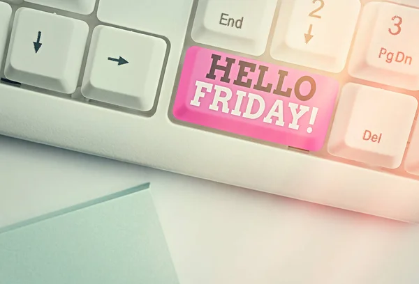 Fogalmi kézírás bemutatása Hello Friday. Üzleti fotó bemutató Hagyja, hogy a hétvége kezdődik és ideje pihenni és ünnepelni. — Stock Fotó
