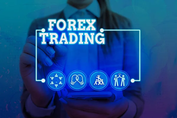 Escrita mão conceitual mostrando Forex Trading. Negócio foto texto mercado global permitindo a negociação, troca de moeda . — Fotografia de Stock