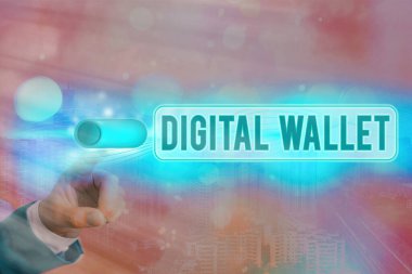 Dijital Cüzdan 'ı gösteren kavramsal el yazısı. İş fotoğrafı metni çevrimiçi işlem oluşturulmasına izin veren bir finans hesabı.