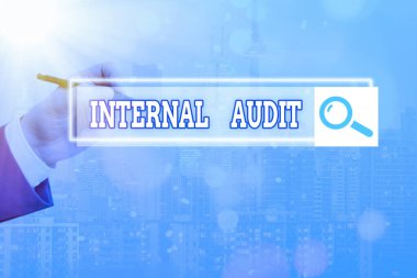 İç Denetleme 'yi gösteren metin işareti. Kavramsal fotoğraf, bir firmanın işleyişini geliştirmek için objektif güvenceyi değerlendirir.