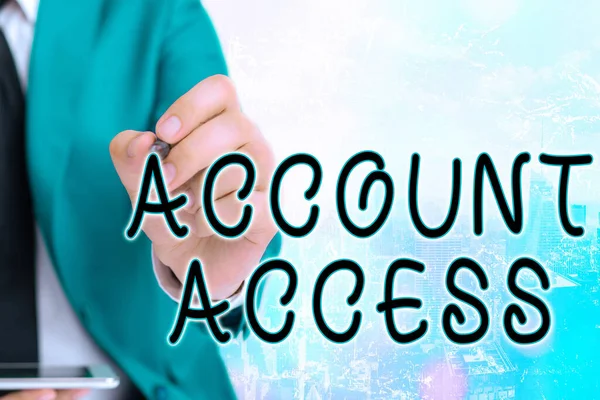 Scrittura di testi Word Account Access. Concetto di business per il pieno privilegio per i proprietari di gestire i propri dati individuali . — Foto Stock