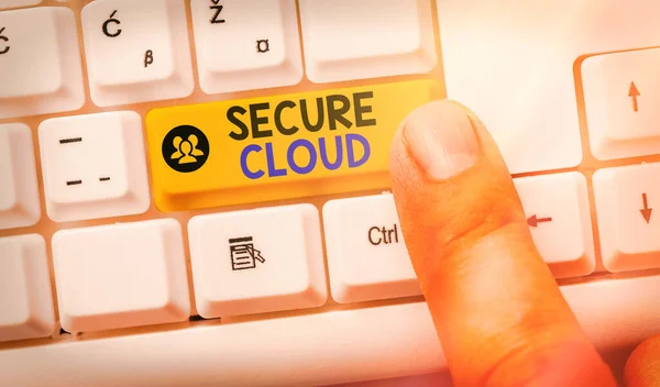 Εγγραφή σημειώματος που δείχνει το Secure Cloud. Επιχειρηματική φωτογραφία που αναδεικνύει την ασφάλεια του παγκόσμιου δικτύου και την προστασία των μεγάλων δεδομένων στο διαδίκτυο. — Φωτογραφία Αρχείου