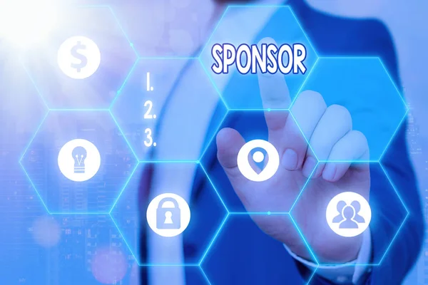 Writing note showing Sponsor. Business photo showcasing provide funds for special events in exchange for advertising. — Stock Photo, Image