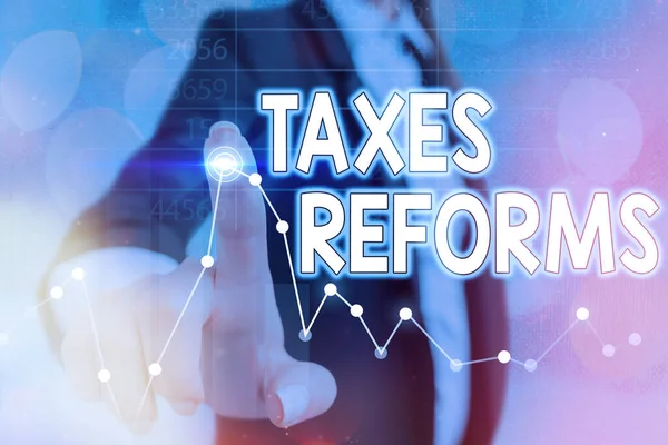 Scrittura concettuale a mano che mostra le riforme fiscali. Fotografia aziendale che mostra la gestione delle imposte riscosse in un processo più efficiente . — Foto Stock