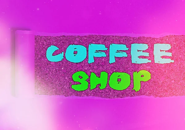 Kahve dükkanını gösteren kavramsal el yazısı. İş fotoğrafı öncelikle kahve ve hafif yemekler sunan bir restorana mesaj atıyor.. — Stok fotoğraf