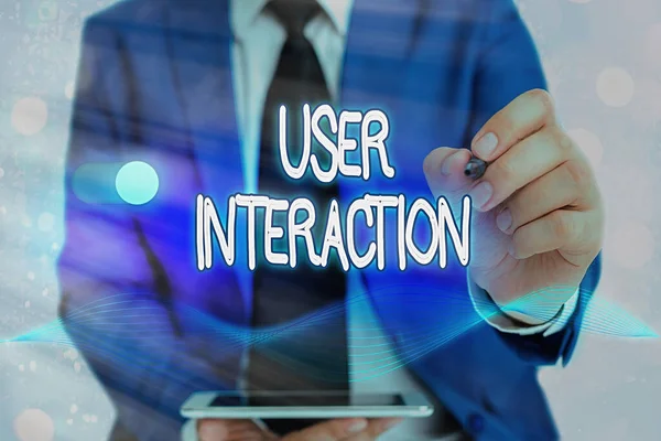 Nota di scrittura che mostra l'interazione con l'utente. Foto aziendale che mostra come il cliente agisce sul sistema e viceversa . — Foto Stock