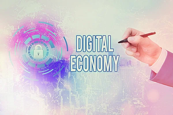 Handwriting text writing Digital Economy. Concept meaning advancement of economy built using modern technology.