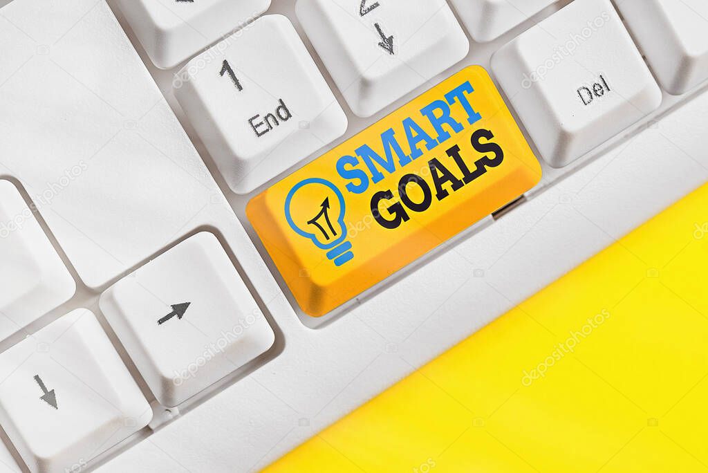 Conceptual hand writing showing Smart Goals. Business photo text mnemonic used as a basis for setting objectives and direction.