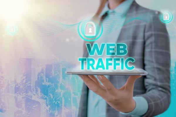 Web trafiğini gösteren kavramsal el yazısı. Web kullanıcılarının iş metni miktarı ve bir web sitesini ziyaret etme girişimi. — Stok fotoğraf