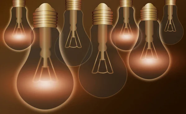Realista y de color Vintage bombillas brillantes transparente conjunto con lámparas incluidas en la ilustración estilo Loft. Diseño Gráfico Plano, Signo de Idea, Solución, Concepto de Pensamiento . — Foto de Stock