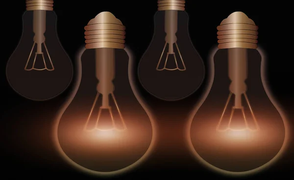 Realistic And Colored Vintage Glowing Light Bulbs Transparent Set With Included Lamps In Loft Style Illustration. Flat Graphic Design, Idea Sign, Solution, Thinking Concept. — Stock Photo, Image