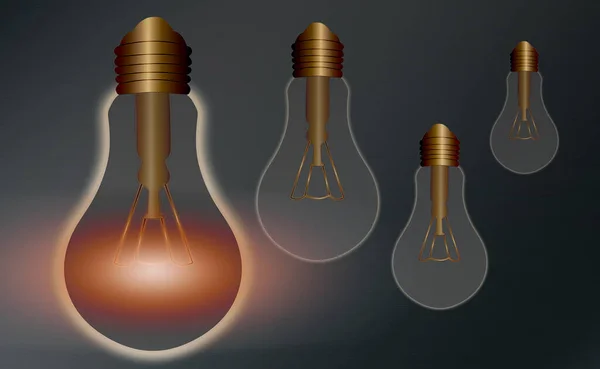 Realistische en gekleurde vintage gloeilampen transparante set met meegeleverde lampen in Loft Style illustratie. Vlak grafisch ontwerp, ideeënbord, Oplossing, Denkconcept. — Stockfoto