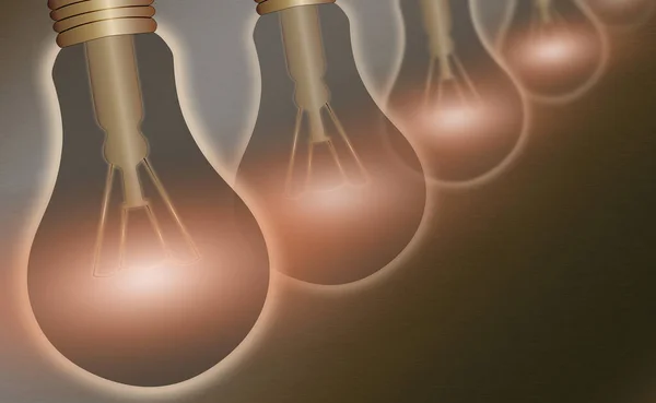 Realistic And Colored Vintage Glowing Light Bulbs Transparent Set With Included Lamps In Loft Style Illustration. Flat Graphic Design, Idea Sign, Solution, Thinking Concept. — Stock Photo, Image