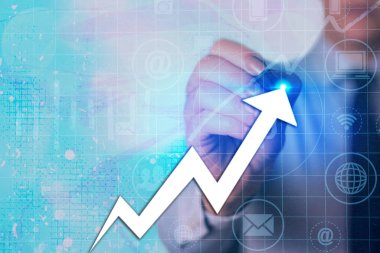 Oklu Çizgi Yukarı İlerleyen İlerleme Belirli Noktaları Göstererek Belirli Noktaları Gösteriyor. Sembol Dijital Çizelgesi Yükseliyor Temsili Başarı Kâr Gelirleri.