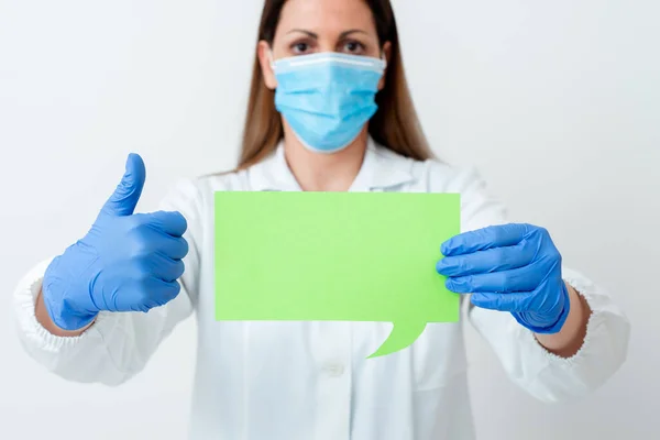 Person Wearing Medical Gown Gloves Surgical Mask Different Angle Shots Taken With Empty Sticker Paper Accessories Modern Smartphone — Stock Photo, Image