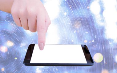 Renkli Bokeh Arkaplanı Altındaki Boş Görüntü Boşluğunu Beyaz Ekran ile Akıllı Telefonların Laptop Aygıtlarının Yakın Görüntüsü