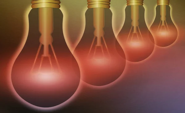 Lampadine luminose realistiche e colorate Vintage Set trasparente con lampade incluse in stile loft Illustrazione. Grafica piatta, Idea segno, Soluzione, Concetto di pensiero. — Foto Stock