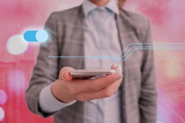 Sanal ekrandaki en son dijital teknoloji koruma veri asma kilidi güvenliğinin grafikleri. Güvenliğe Kilitli İş Adamı.