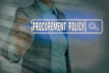 Writing note showing Procurement Policy. Business photo showcasing govern choice of suppliers used to tell their suppliers. clipart